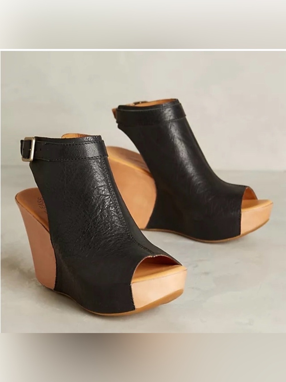 Kork-Ease Berit  Black Leather Open-Toe Wedge Size 8 LN